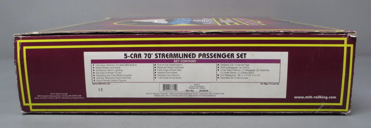 MTH 20-65230 O Santa Fe 70' Streamlined Ribbed Passenger Car Set (Set of 5)