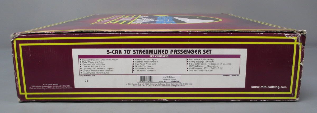 MTH 20-65230 O Santa Fe 70' Streamlined Ribbed Passenger Car Set (Set of 5)