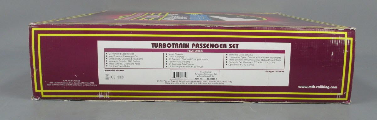 MTH 20-20037-1 O Gauge Penn Central Turbotrain Passenger Train Set with PS3.0