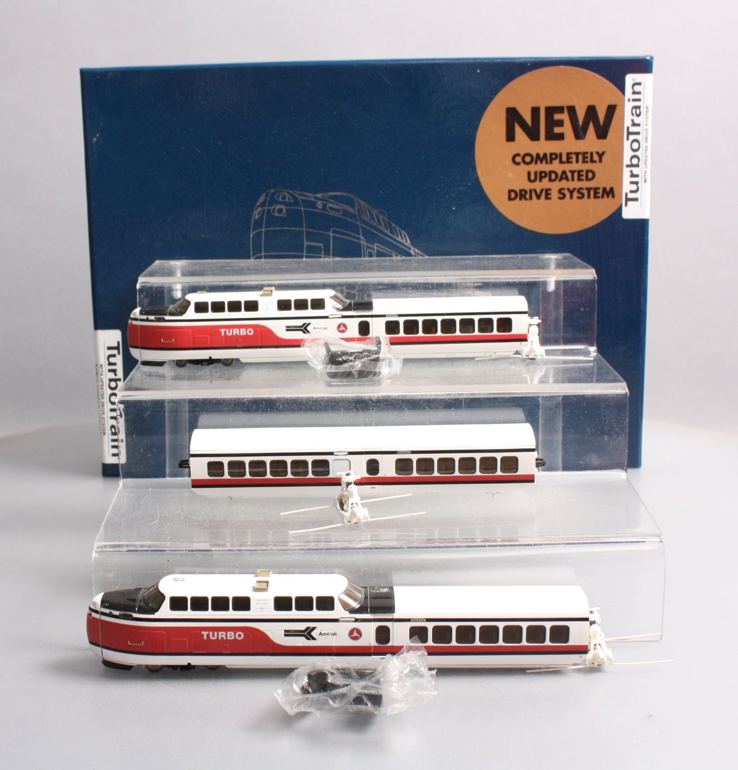 Rapido Trains 201003 HO Amtrak TurboTrain 3-Car Passenger Train-Only Set w/ DCC