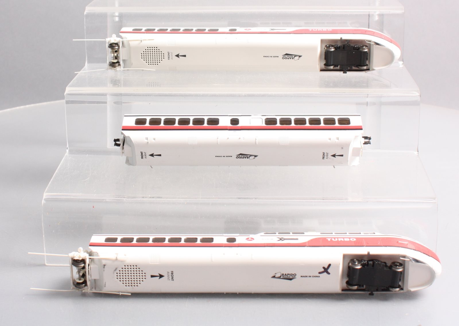 Rapido Trains 201003 HO Amtrak TurboTrain 3-Car Passenger Train-Only Set w/ DCC