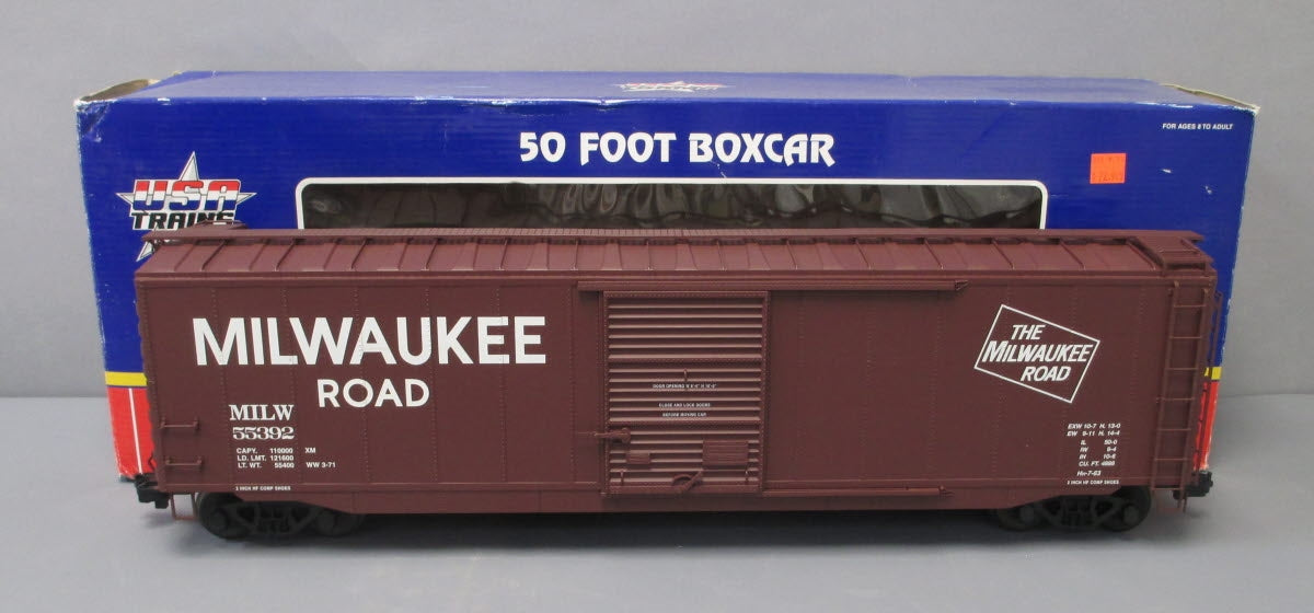 USA Trains R19319A G Milwaukee Road Rail 50 Ft. Box Car with Steel Door