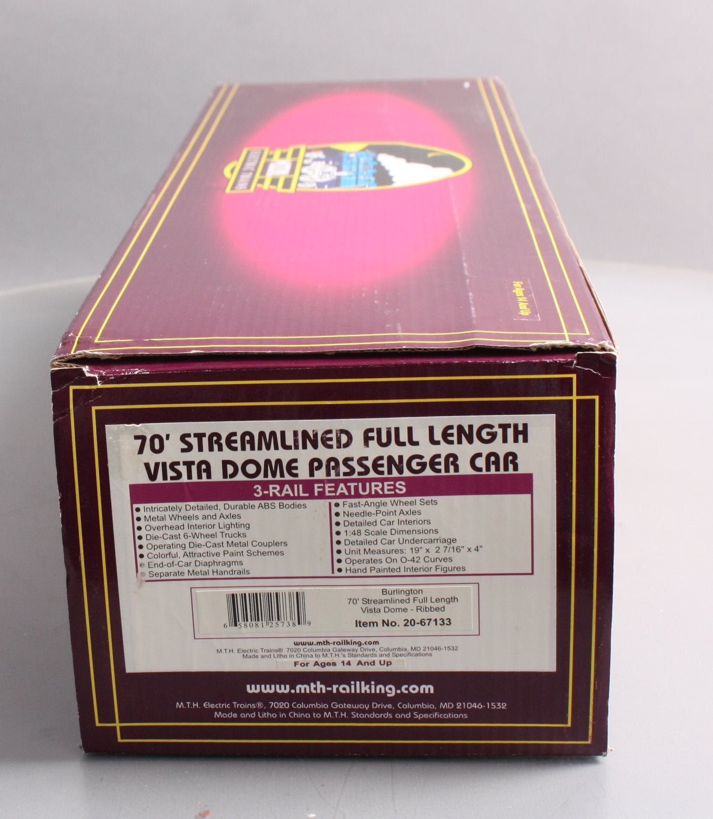MTH 20-67133 Burlington 70’ Full Length Vista Dome Car (Ribbed)