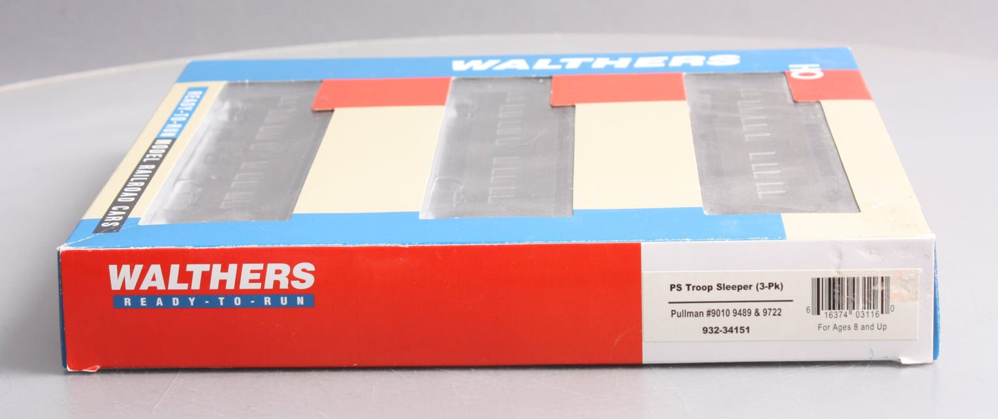 Walthers 932-34151 HO Scale Pullman Standard Troop Sleeper Car Set (Set of 3)