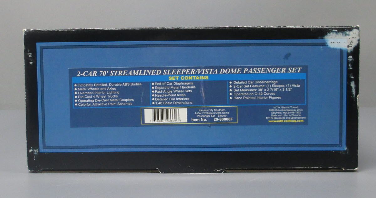 MTH 20-80008F O KCS 70' Streamlined Sleeper/Vista Dome Passenger Set (Set of 2)