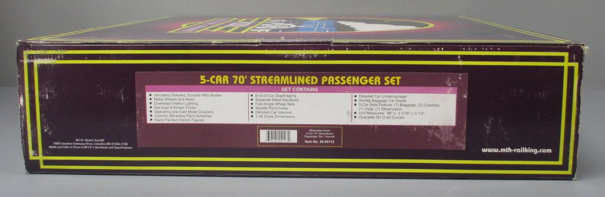 MTH 20-65112 O MILW 70' Streamlined Smooth Sided Passenger Car Set (Set of 5)