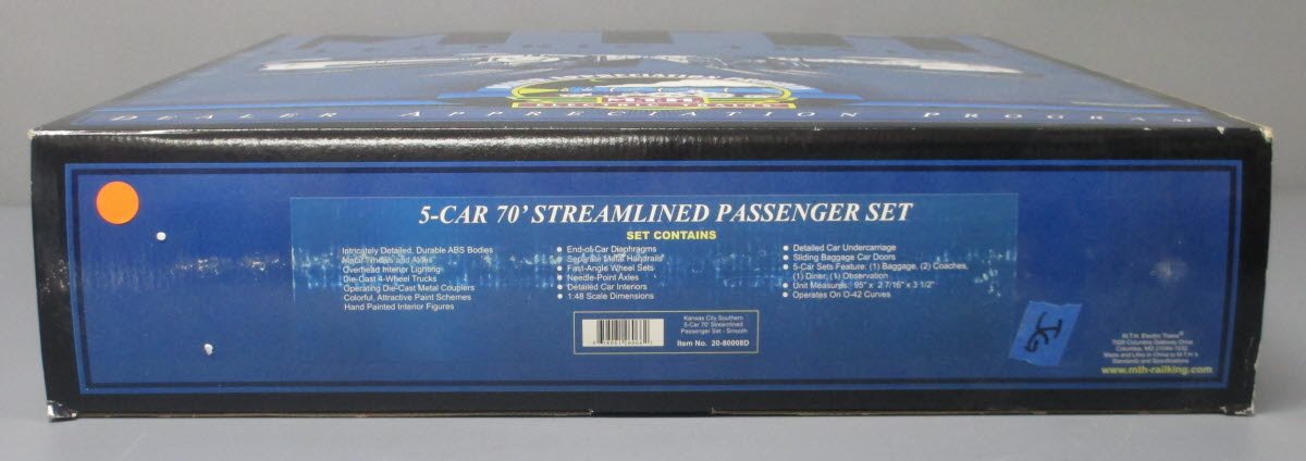 MTH 20-80008D KCS 70' Streamlined O Gauge Passenger Cars (Set of 5)