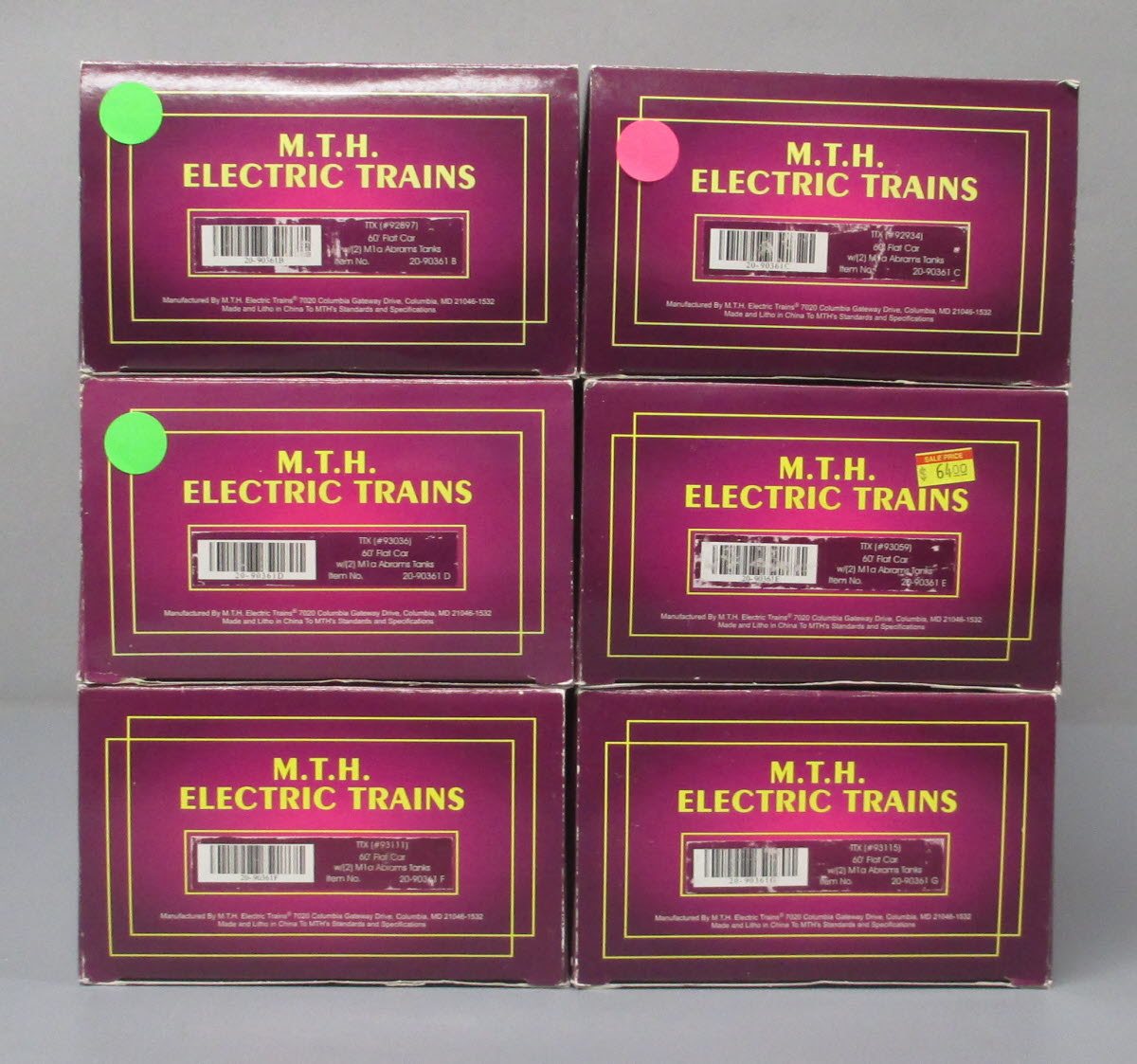 MTH 20-90361 O Gauge TTX 60' Flat Cars w/Abrams M1a Tank Loads 6-Car Set