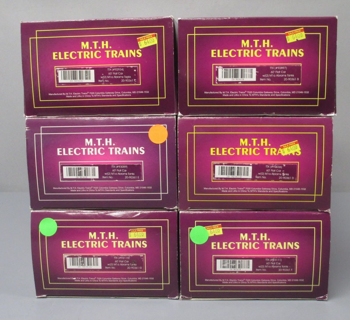 MTH 20-90361 O Gauge TTX 60' Flat Cars w/Abrams M1a Tank Loads 6-Car Set