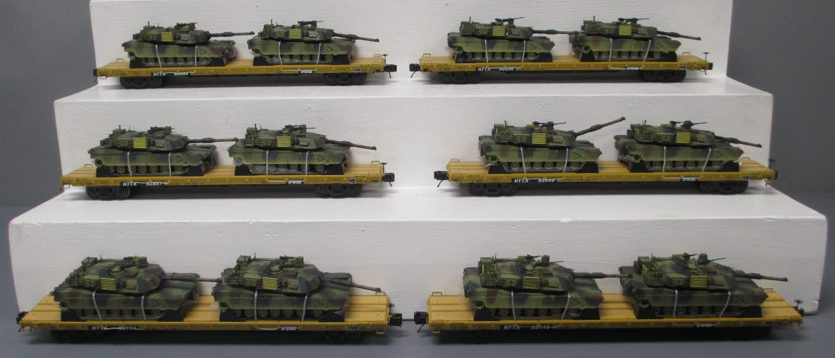 MTH 20-90361 O Gauge TTX 60' Flat Cars w/Abrams M1a Tank Loads 6-Car Set