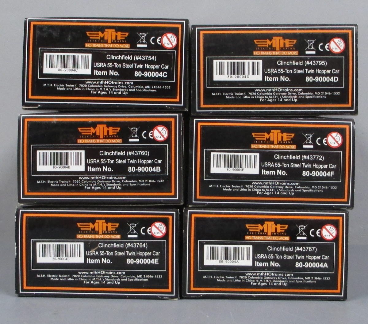 MTH 80-90004 HO Clinchfield USRA 55-Ton Steel Twin Hopper Car Set (Set of 6)