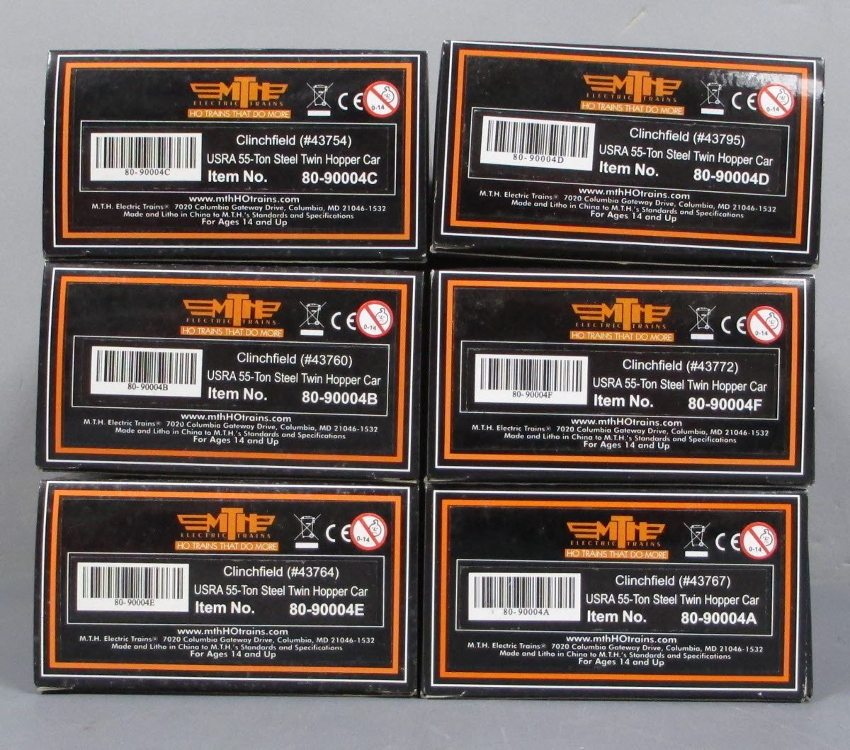 MTH 80-90004 HO Clinchfield USRA 55-Ton Steel Twin Hopper Car Set (Set of 6)