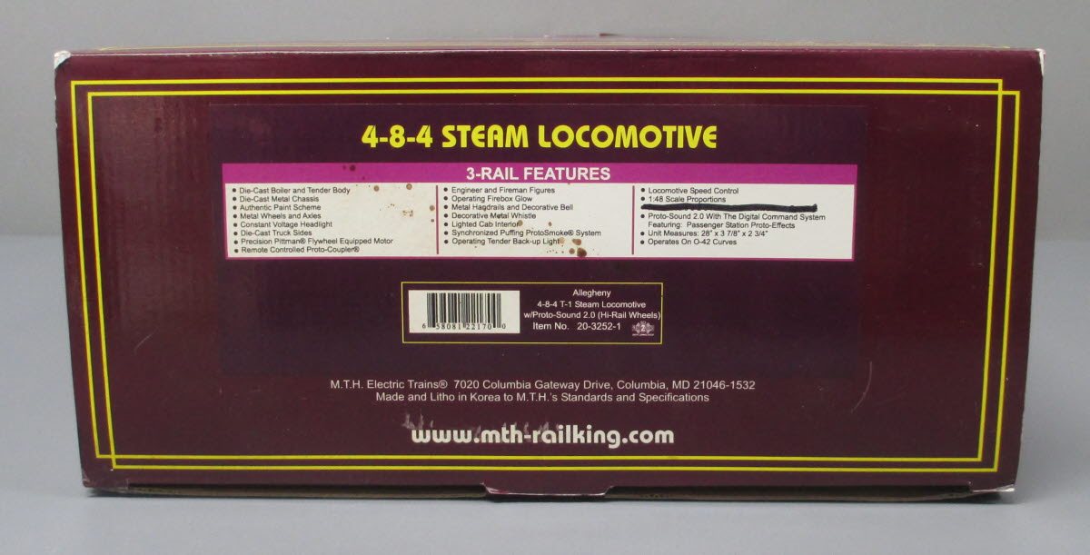 MTH 20-3252-1 Allegheny 4-8-4 T-1 Steam Loco & Tender w PS2 (Hi-Rail) #2102