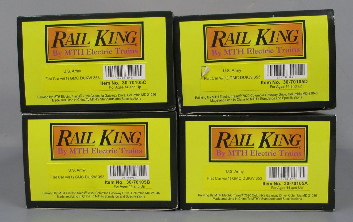 MTH 30-70105 O Gauge U.S. Army Flat Car with GMC DUKW 353 4-Car Set