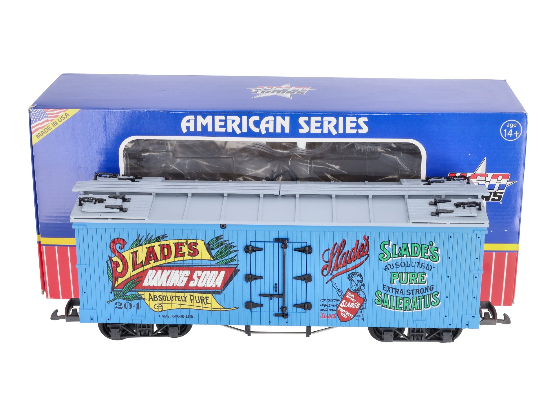 USA Trains R16481 G Slades Baking Soda U.S. Refrigerator Cars (Blue/Gray)