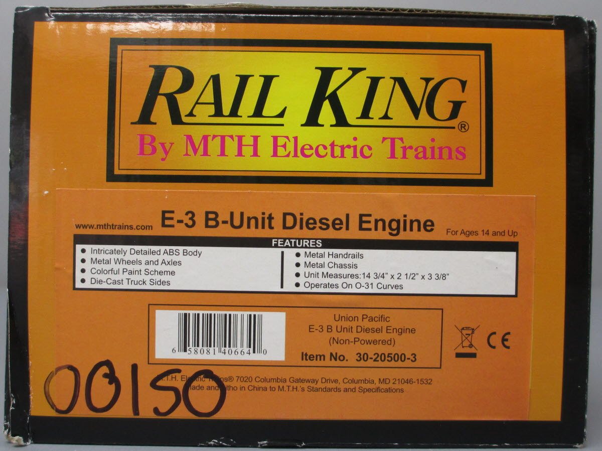 MTH 30-20500-3 O Gauge Union Pacific E-3 B Unit Non-Powered Diesel Engine #LA-6