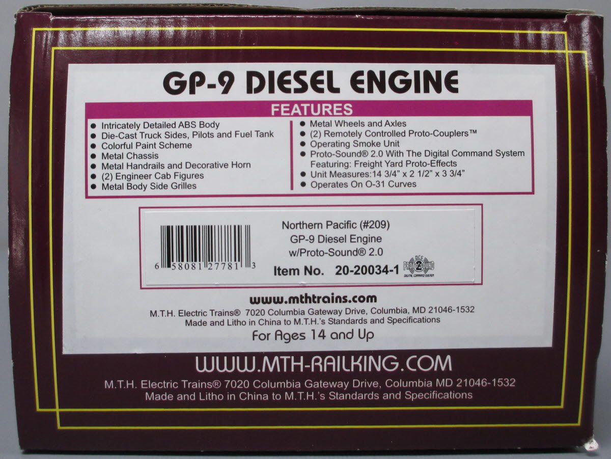 MTH 20-20034-1 Northern Pacific GP-9 Diesel Engine w/PS2 #201