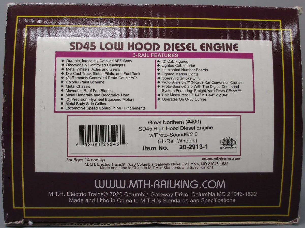 MTH 20-2913-1 GN SD45 Low Hood Diesel Engine w/PS 2.0 #400 (Hi-Rail Wheels)