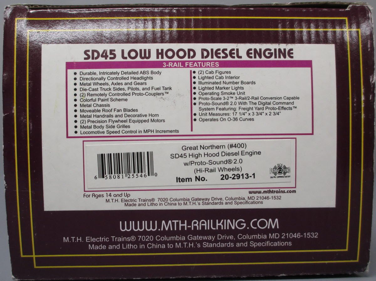 MTH 20-2913-1 GN SD45 Low Hood Diesel Engine w/PS 2.0 #400 (Hi-Rail Wheels)