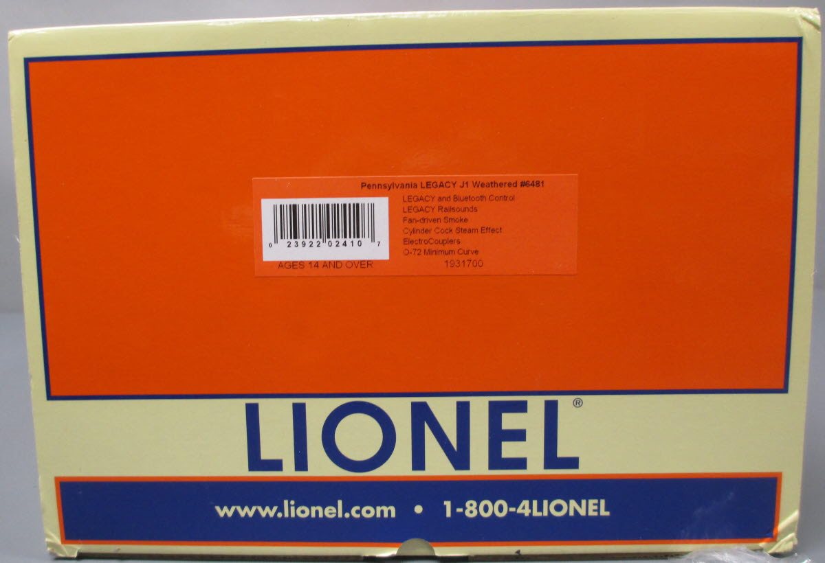 Lionel 1931700 O Pennsylvania Legacy J1A Weathered Steam Locomotive #6481