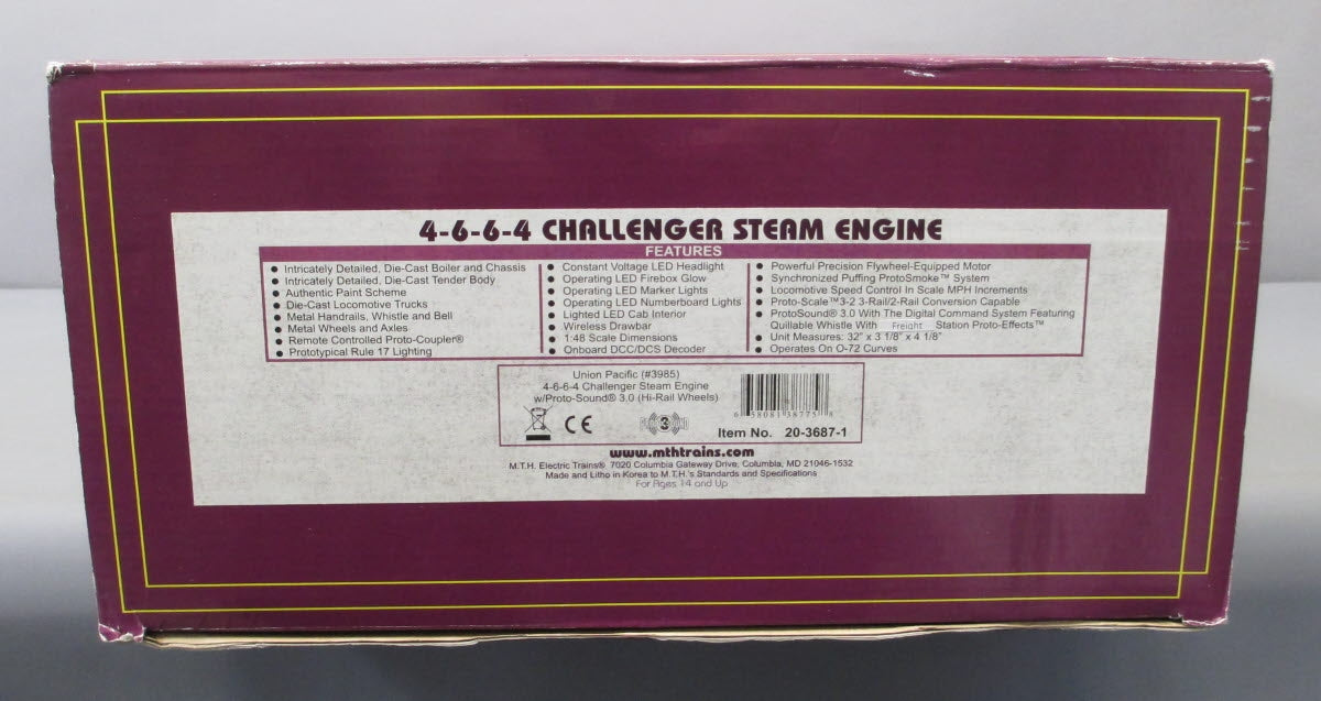MTH 20-3687-1 O Union Pacific Hi-Rail 4-6-6-4 Challenger w/Proto-Sound 3.0 #3985
