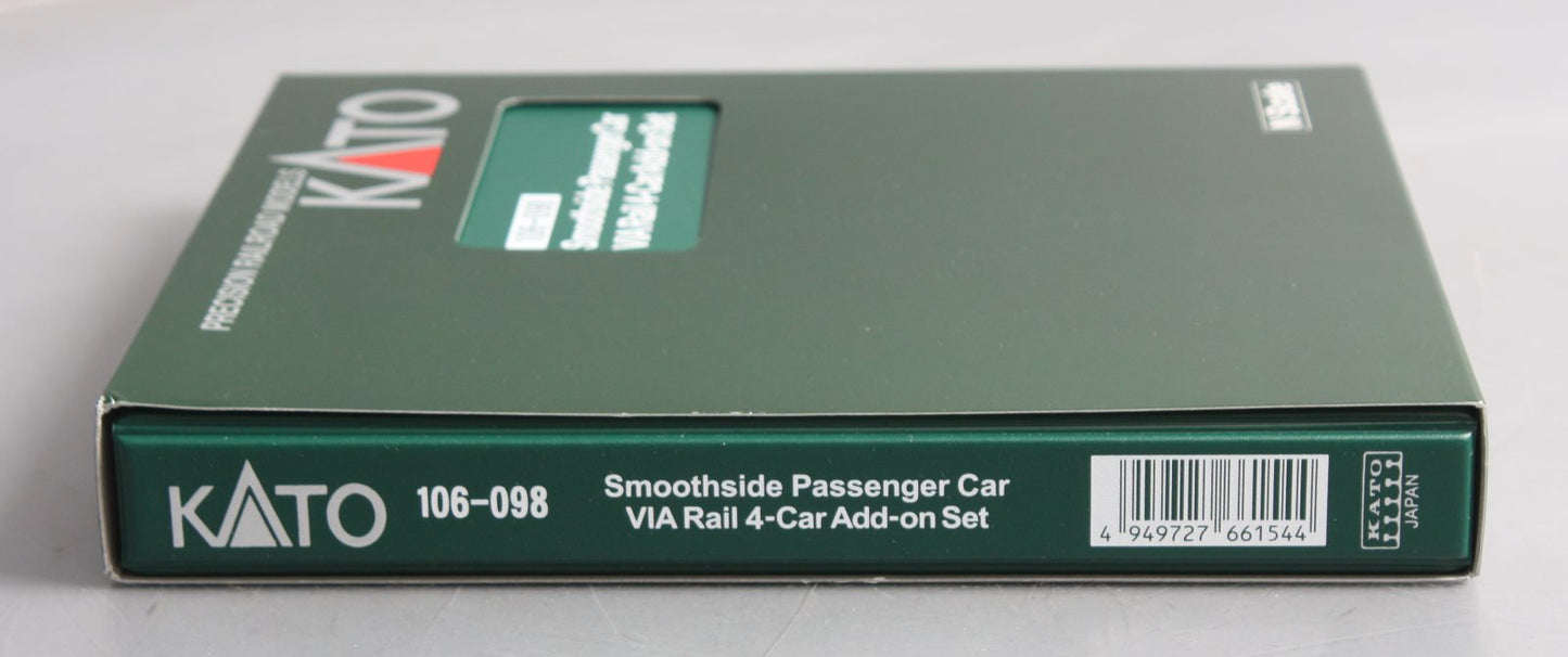 Kato 106-098 N Scale VIA Rail 4pk Smoothside Passenger Cars