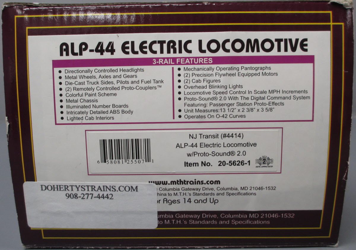 MTH 20-5626-1 NJ Transit ALP-44 Electric Locomotive w/Proto-Sound 2.0 #4414