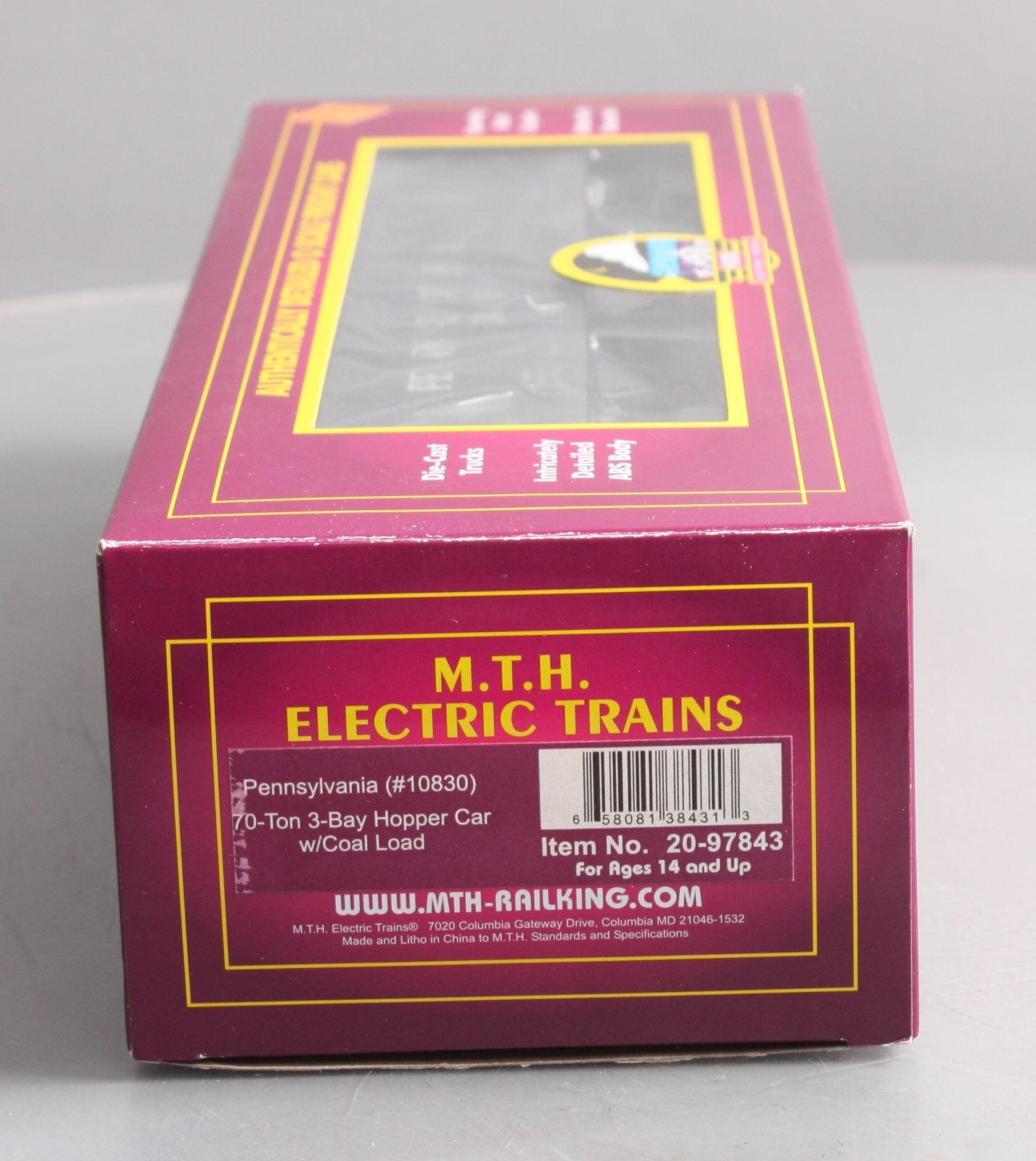 MTH 20-97843 O Pennsylvania 70-ton 3-Bay Hopper Car #10830
