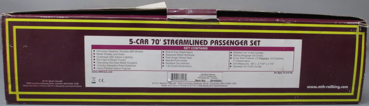 MTH 20-65264 O Canadian National 70' Streamlined Passenger Car Set (Set of 5)