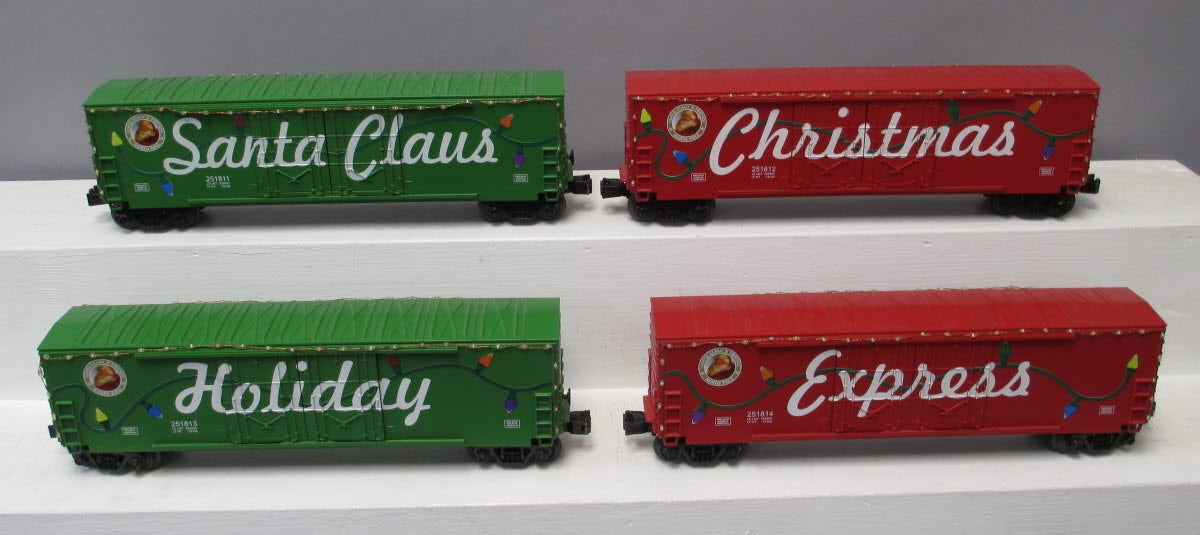 MTH RailKing 30-7095 O Gauge Christmas 50' Double Door Box Car w/ LED (Set of 4)