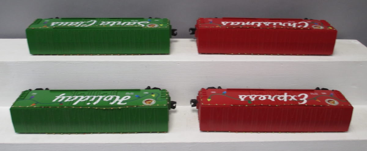 MTH RailKing 30-7095 O Gauge Christmas 50' Double Door Box Car w/ LED (Set of 4)