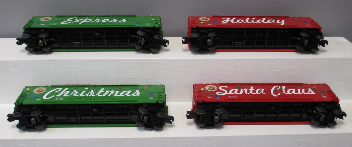 MTH RailKing 30-7095 O Gauge Christmas 50' Double Door Box Car w/ LED (Set of 4)