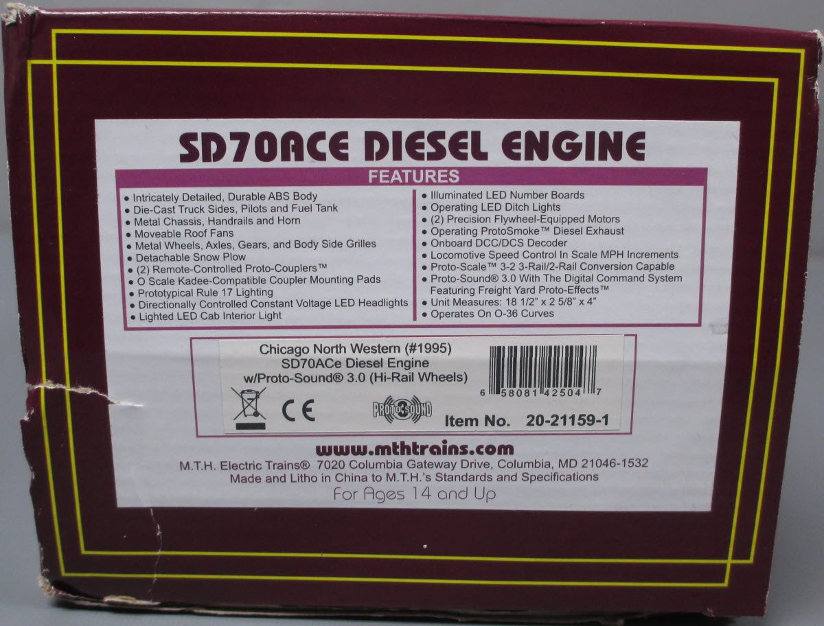 MTH 20-21159-1 Chicago North Western SD70ACe Diesel Engine #1995