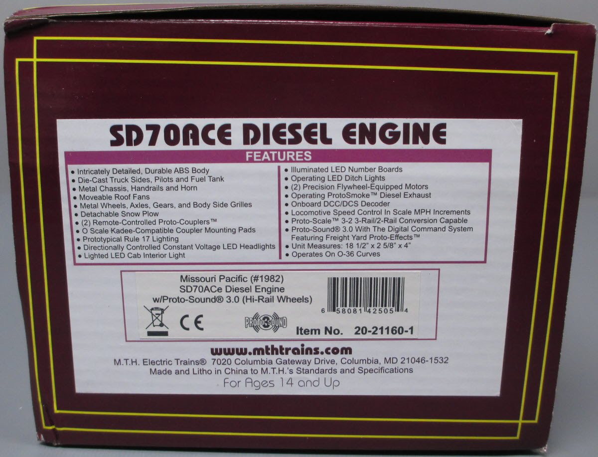 MTH 20-21160-1 Missouri Pacific Premier SD70ACe Diesel Engine w/PS 3.0 #1982