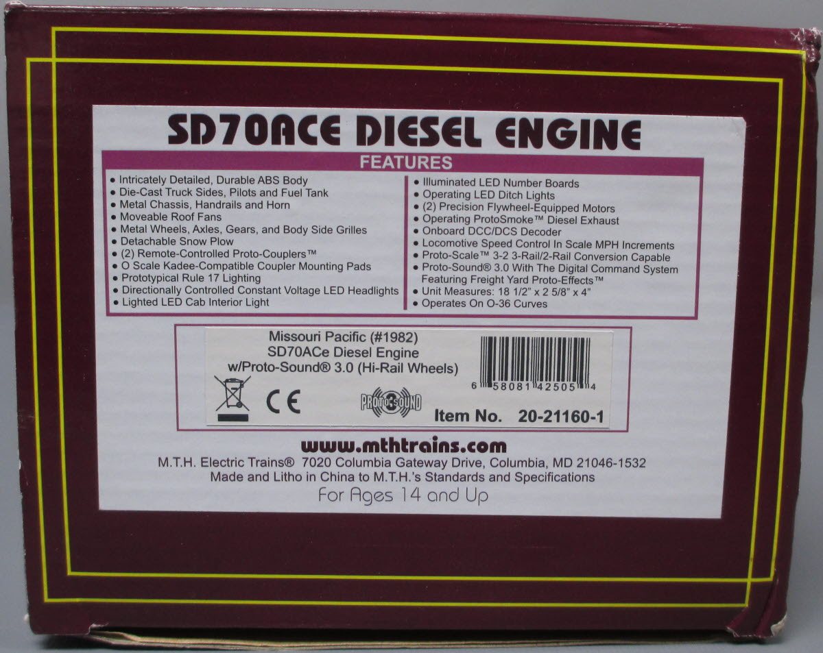 MTH 20-21160-1 Missouri Pacific Premier SD70ACe Diesel Engine w/PS 3.0 #1982