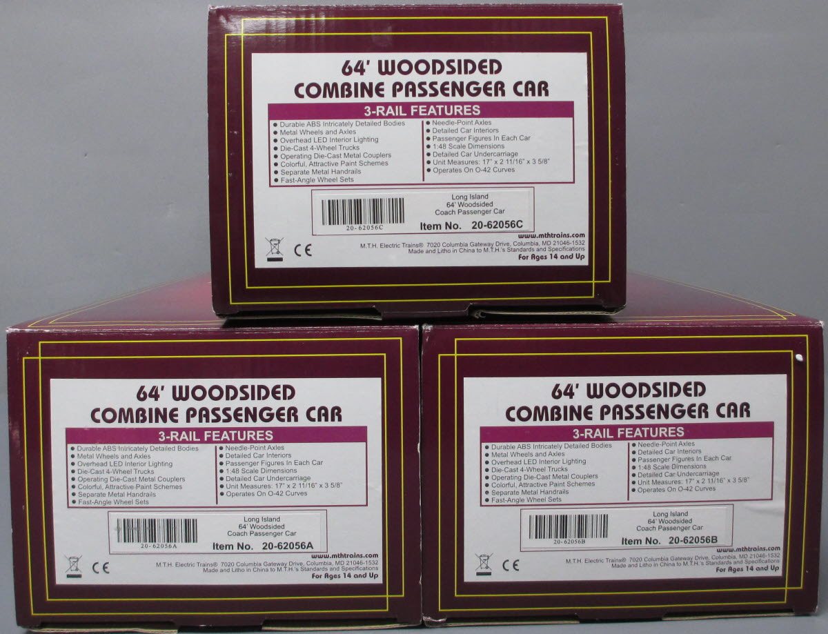 MTH 20-62056 O Long Island 64' Woodsided Passenger Coach Set (Set of 3)