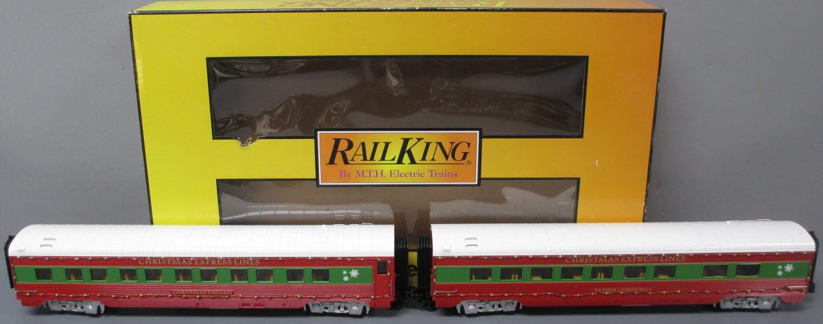MTH 30-68133 O Christmas 2-Car 60' Streamlined Sleeper/Diner with LED Lights