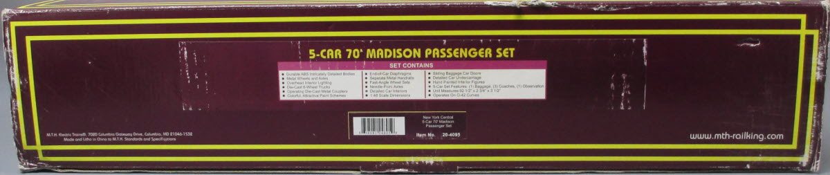 MTH 20-4095 O New York Central 70' Madison Passenger Set (Set of 5)