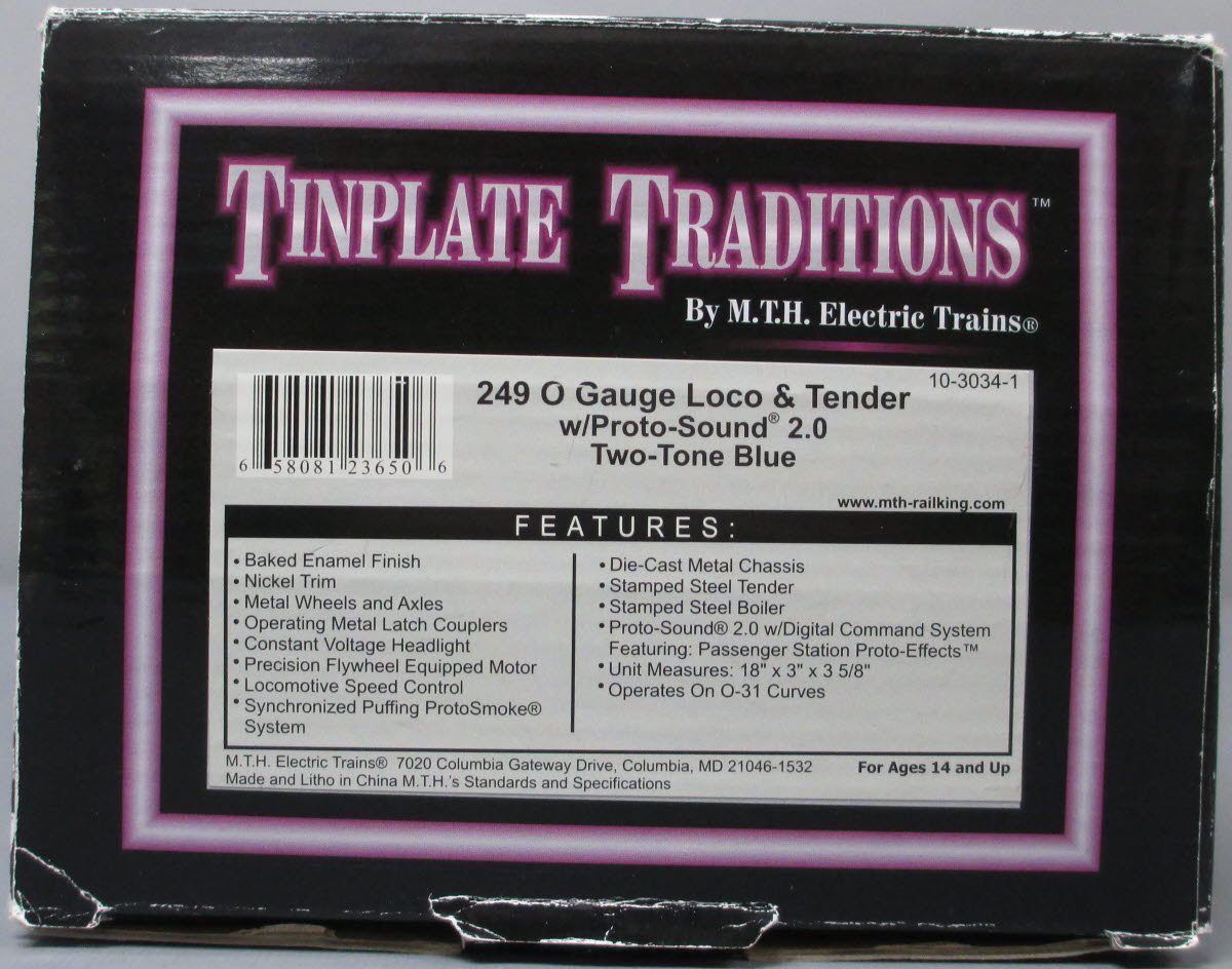 MTH 10-3034-1 Two-Tone Blue 249 O Gauge Loco & Tender w/PS2