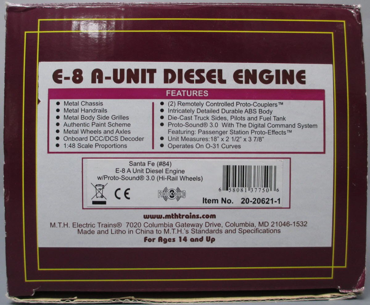MTH 20-20621-1 Santa Fe E-8 A Unit Diesel Engine #84