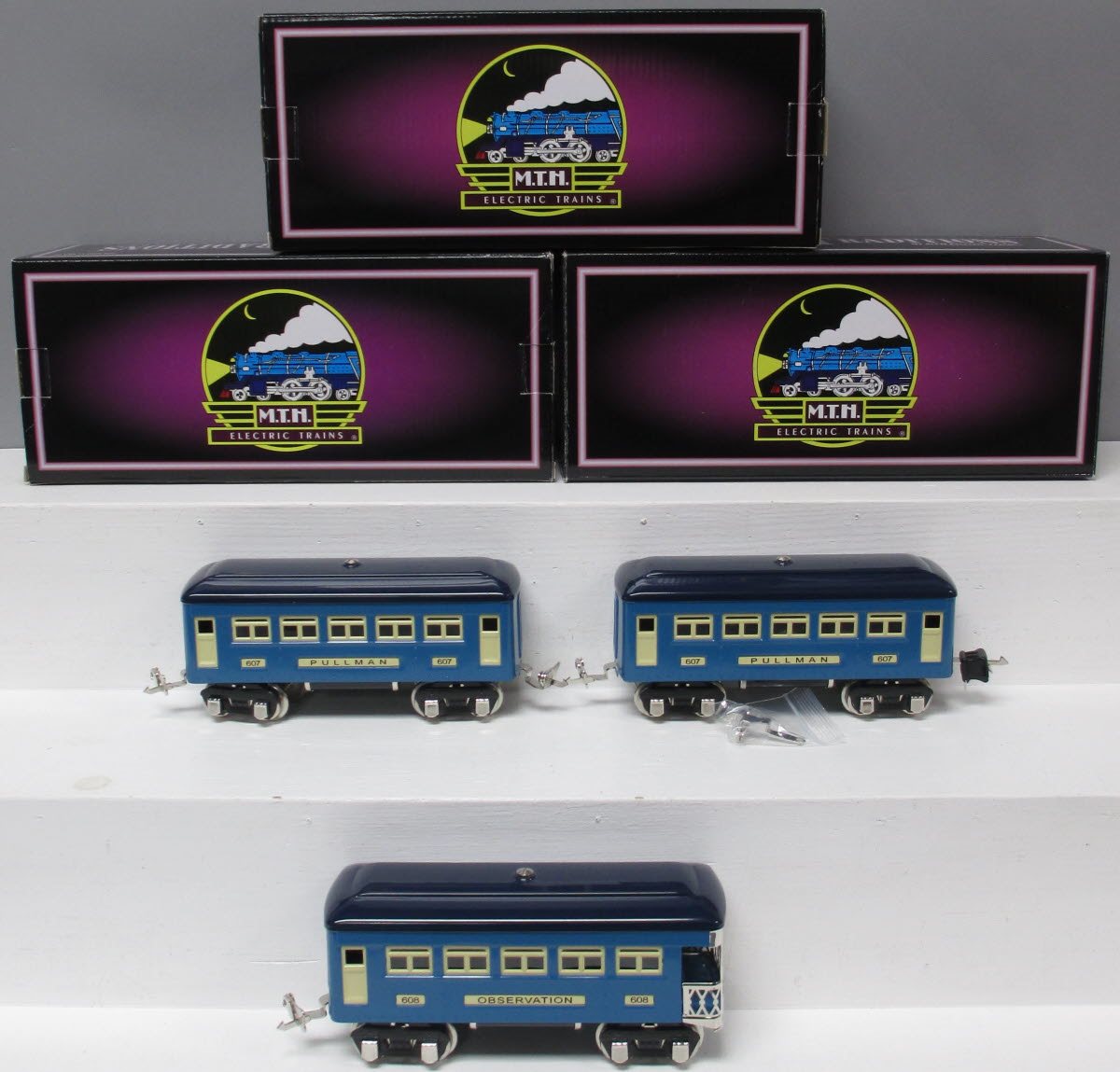 MTH 10-8503 O Two-Tone Blue 600 Series Passenger Car Set (Set of 3)