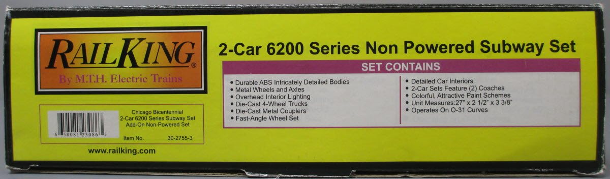 MTH 30-2755-3 O Chicago 6200 Subway Set Add-On Non-Powered Set (Set of 2)