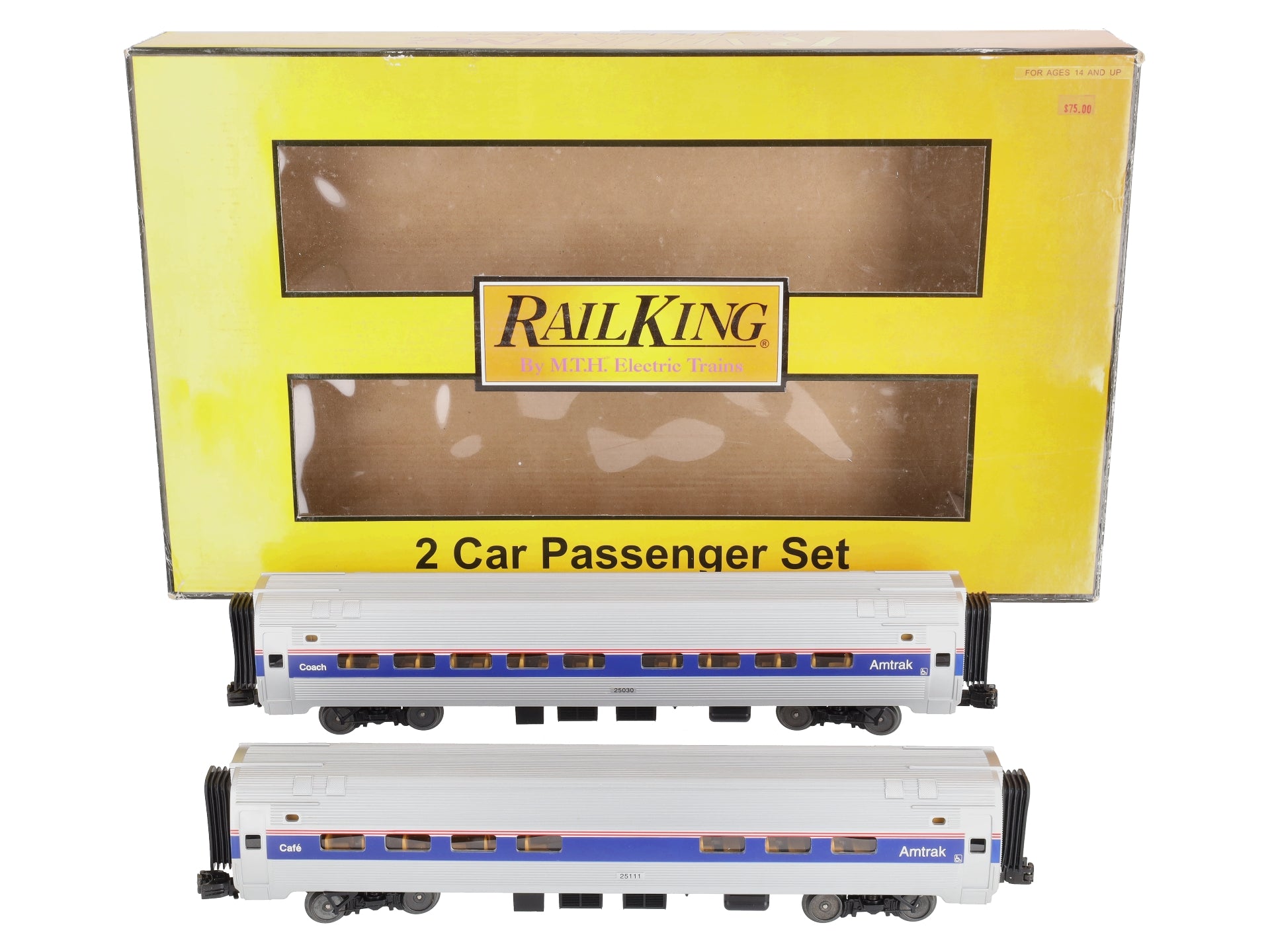 MTH 30-6520 O Amtrak Amfleet Coach/Diner Passenger Car Set (Set of 2)