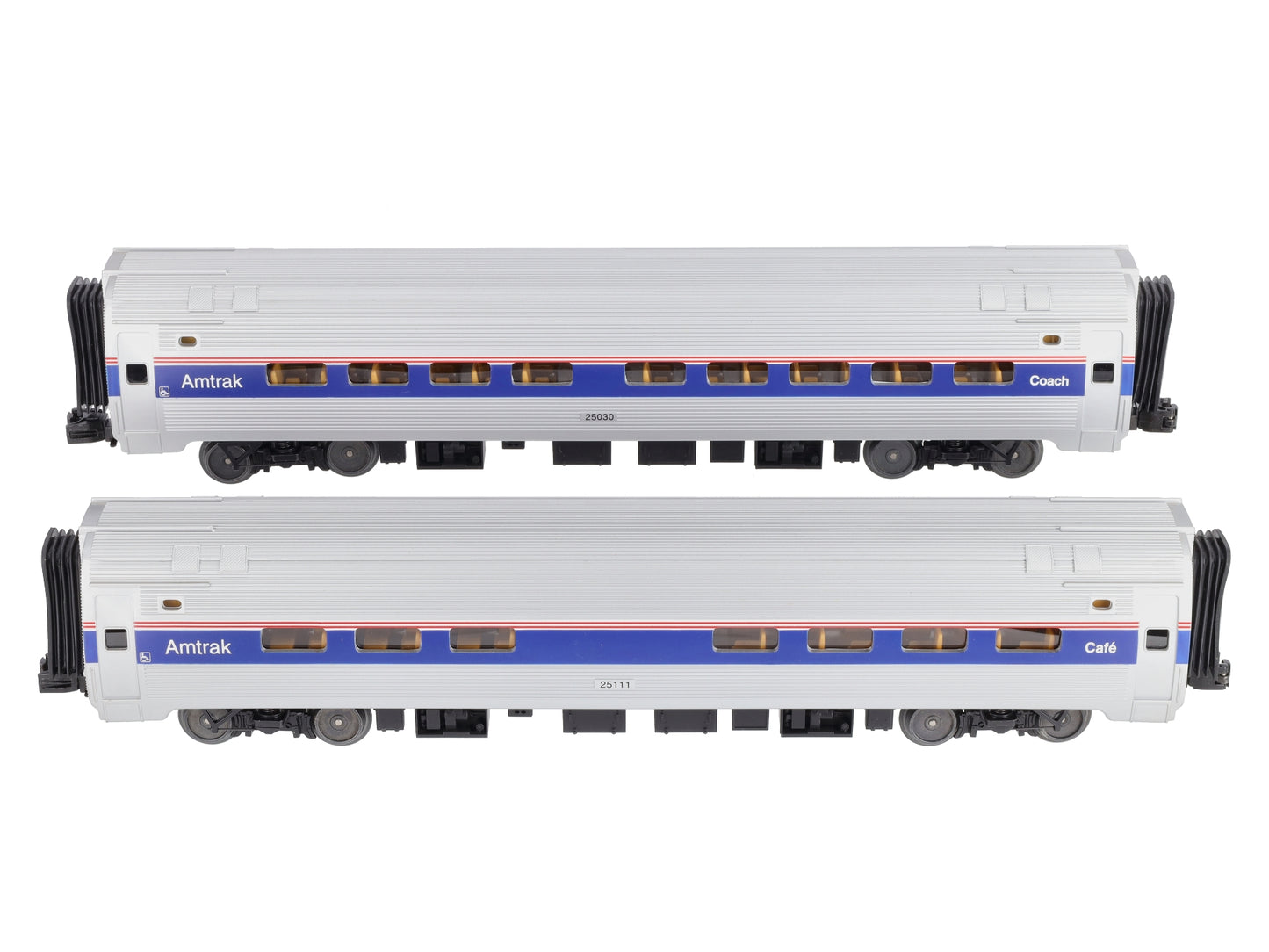 MTH 30-6520 O Amtrak Amfleet Coach/Diner Passenger Car Set (Set of 2)