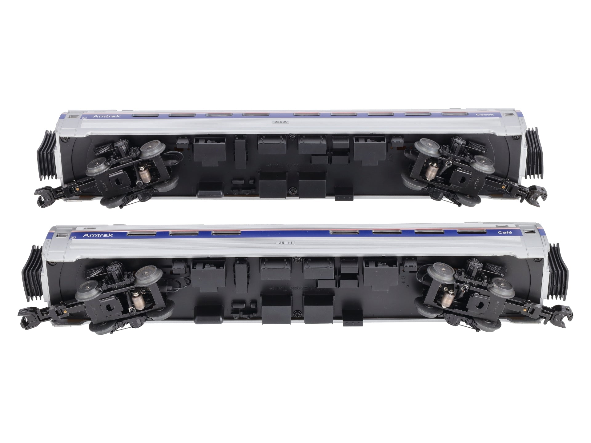MTH 30-6520 O Amtrak Amfleet Coach/Diner Passenger Car Set (Set of 2)