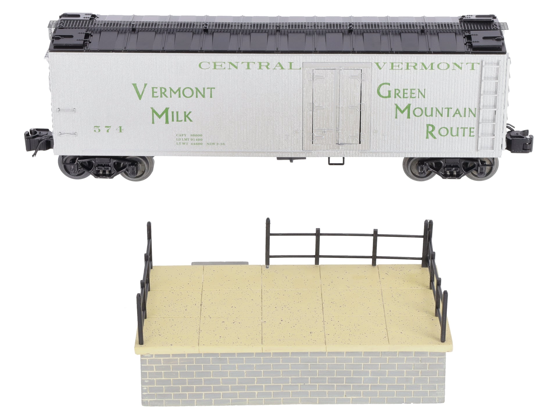 Lionel K-Line 6-22651 CV Operating Milk Car #574 with Unloading Platform