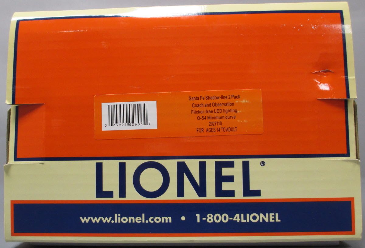 Lionel 2027110 O Santa Fe Shadow-Line Passenger Cars (Set of 2)