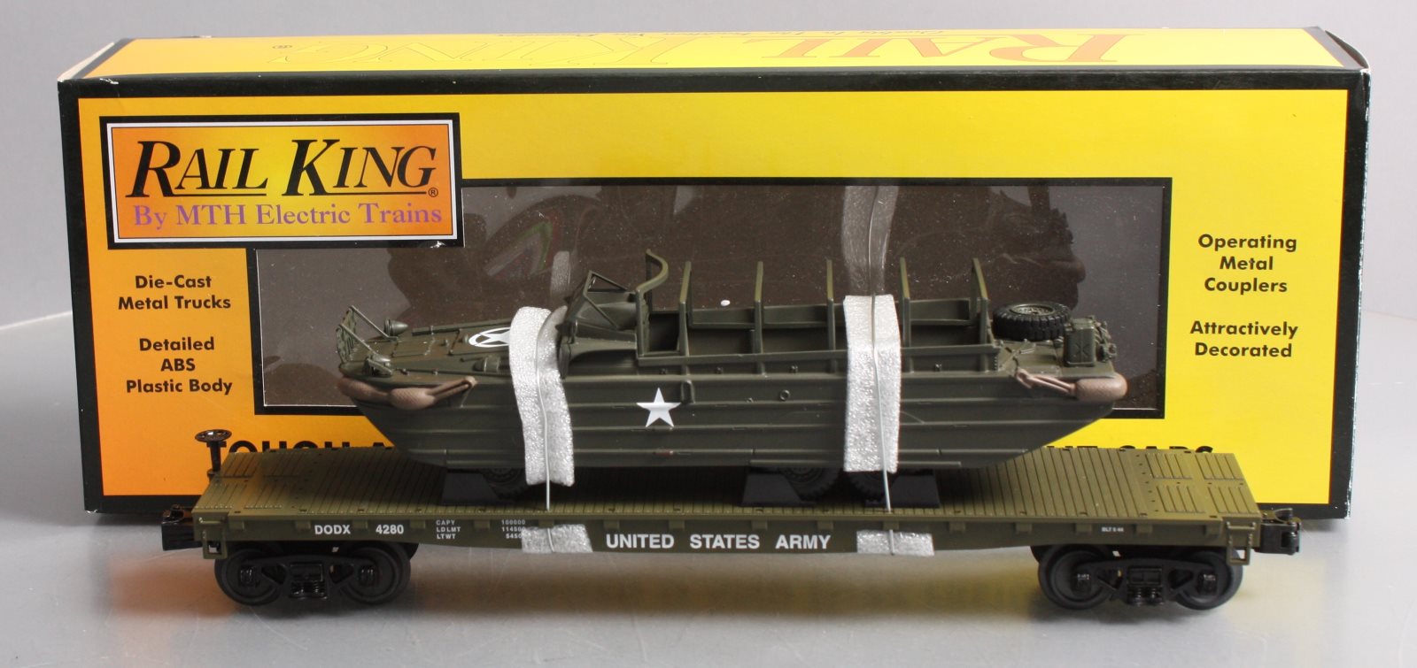 MTH 30-76778 O US Army Flatcar with GMC DUKW 353 #4280