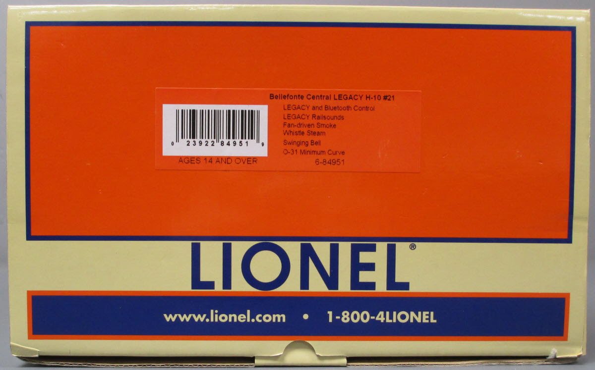 Lionel 6-84951 O Gauge Bellefonte Central LEGACY H-10 Steam Loco #21 w/Bluetooth
