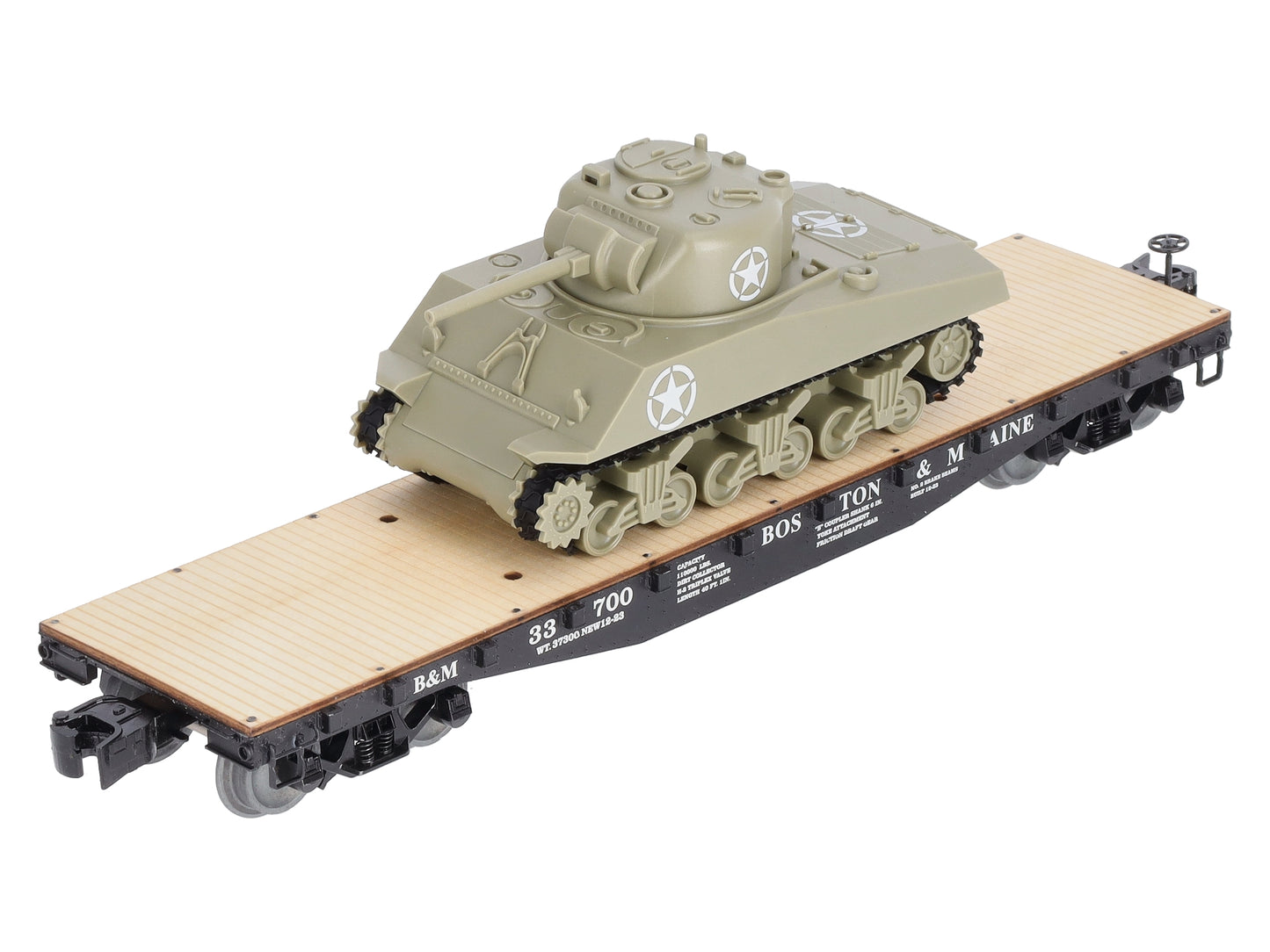 Lionel 1926701 O Boston and Maine 40' Flatcar with Sherman Tank #33700